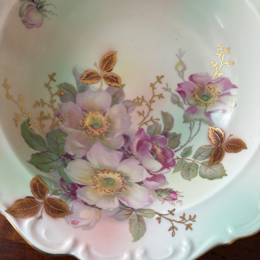 Schumann Arzberg Bavaria Pedestal Bowl Floral Gold‎ Gilt Scalloped German 56 - Picture 6 of 9